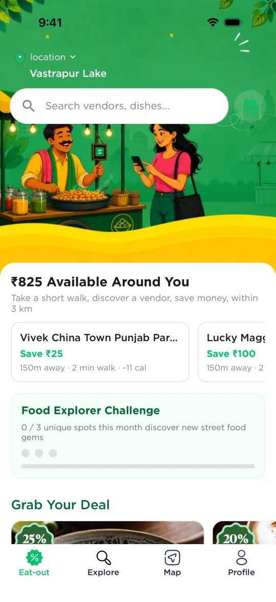 Streefi customer app home screen with nearby offers
